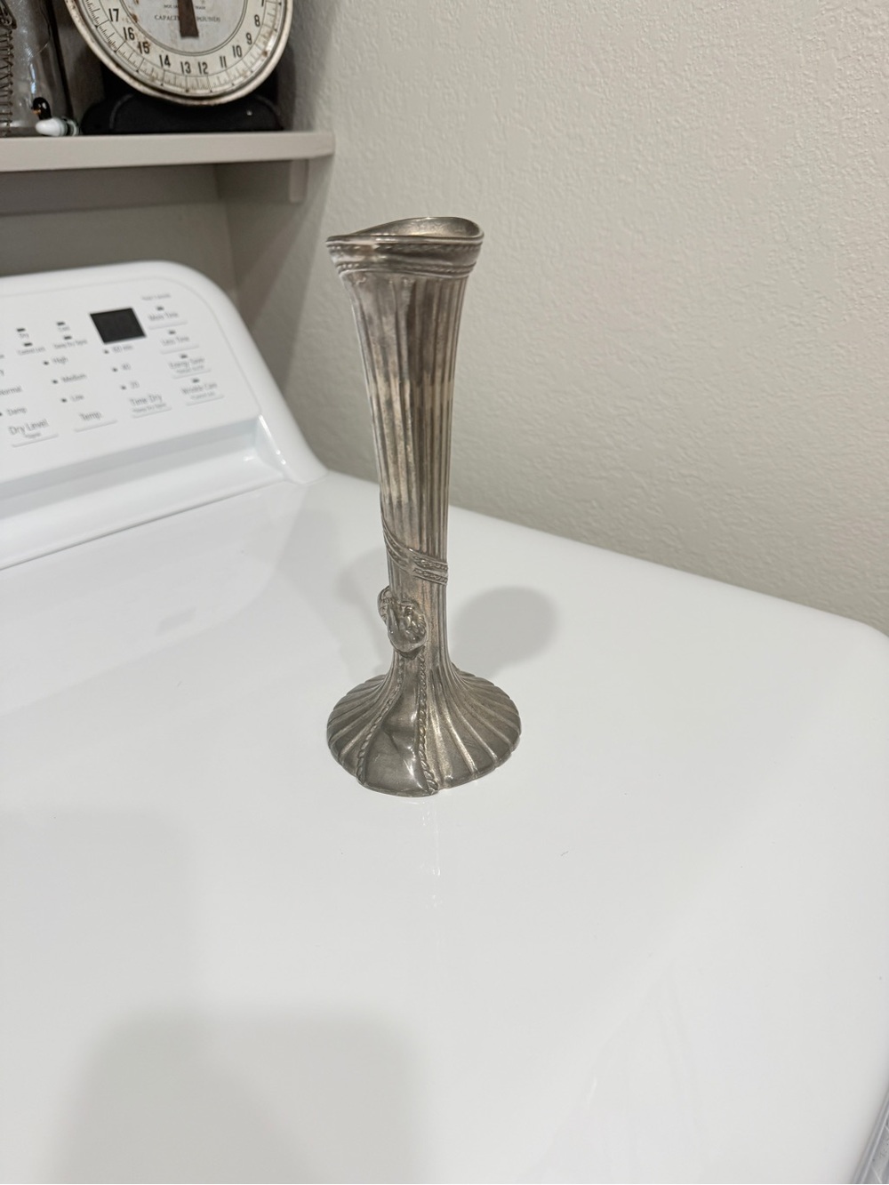 Vintage Silver Fluted Bud Vase with Rope Bow Design - Picture 9 of 15